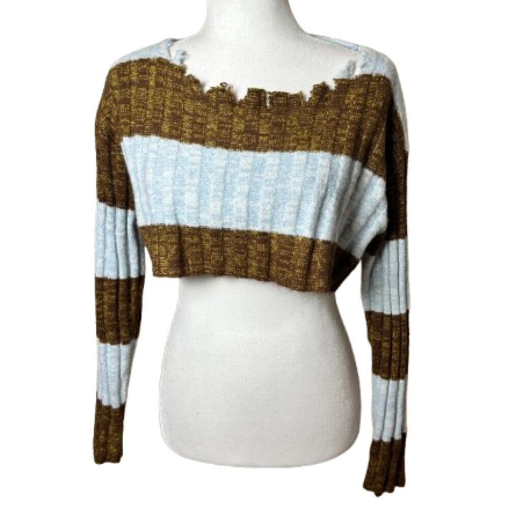Urban Outfitters BDG Distressed Neckline Cropped Striped Sweater Size XS